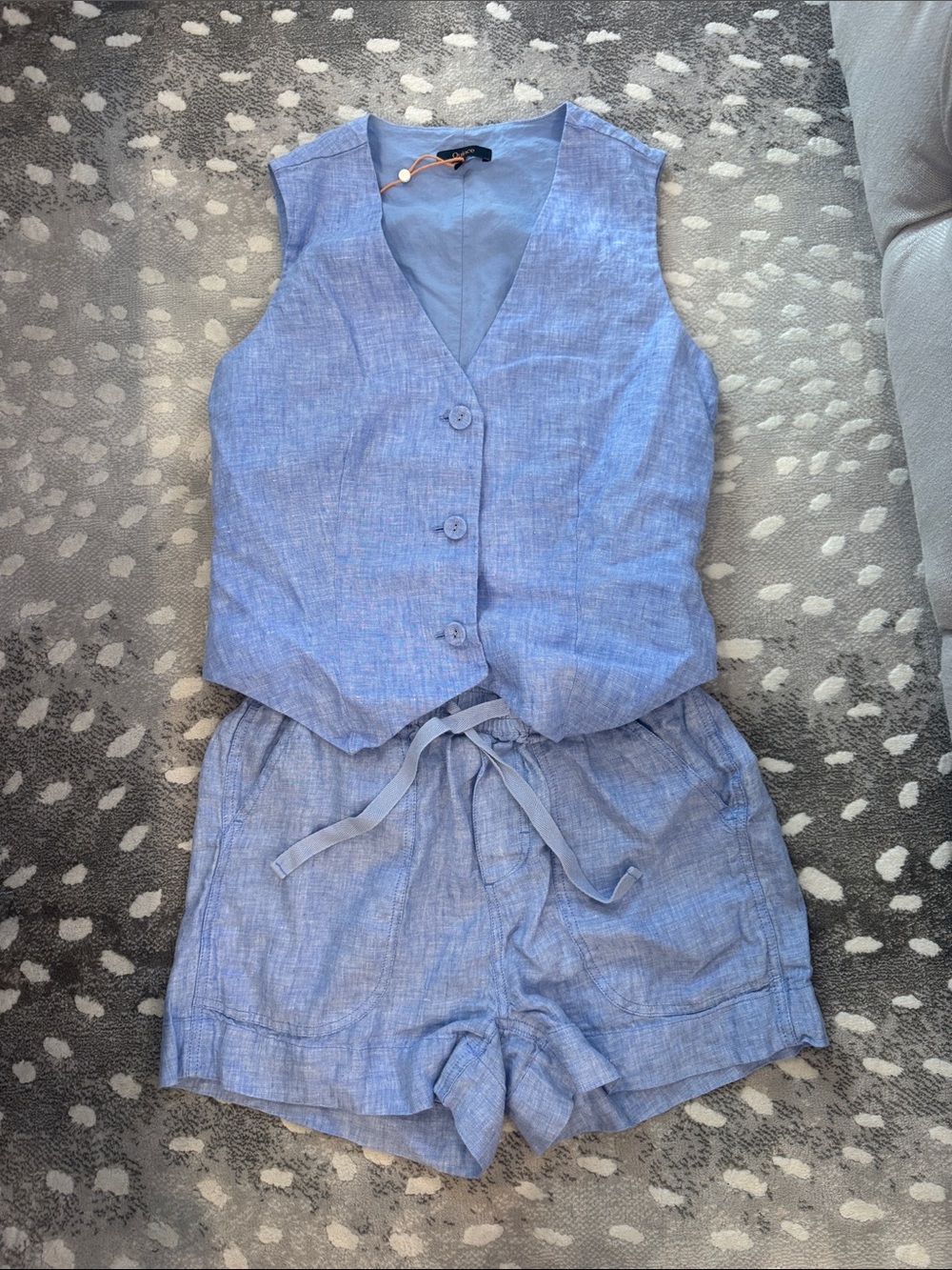 Light Blue Linen Blend Kids One-Piece Romper with Button Vest